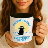 Funny It's Fine I'm Fine Everything Is Fine Shark Cat Coffee Mug thumb 3