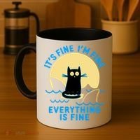 Funny It's Fine I'm Fine Everything Is Fine Shark Cat Coffee Mug thumb 4
