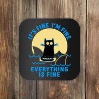 Funny It's Fine I'm Fine Everything Is Fine Shark Cat Coaster thumb 0