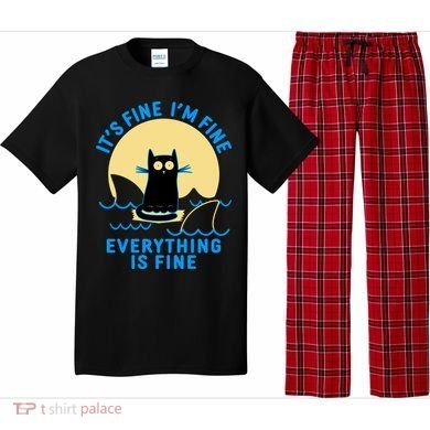 Funny It's Fine I'm Fine Everything Is Fine Shark Cat Pajama Set