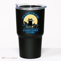 Funny It's Fine I'm Fine Everything Is Fine Shark Cat Tumbler thumb 0
