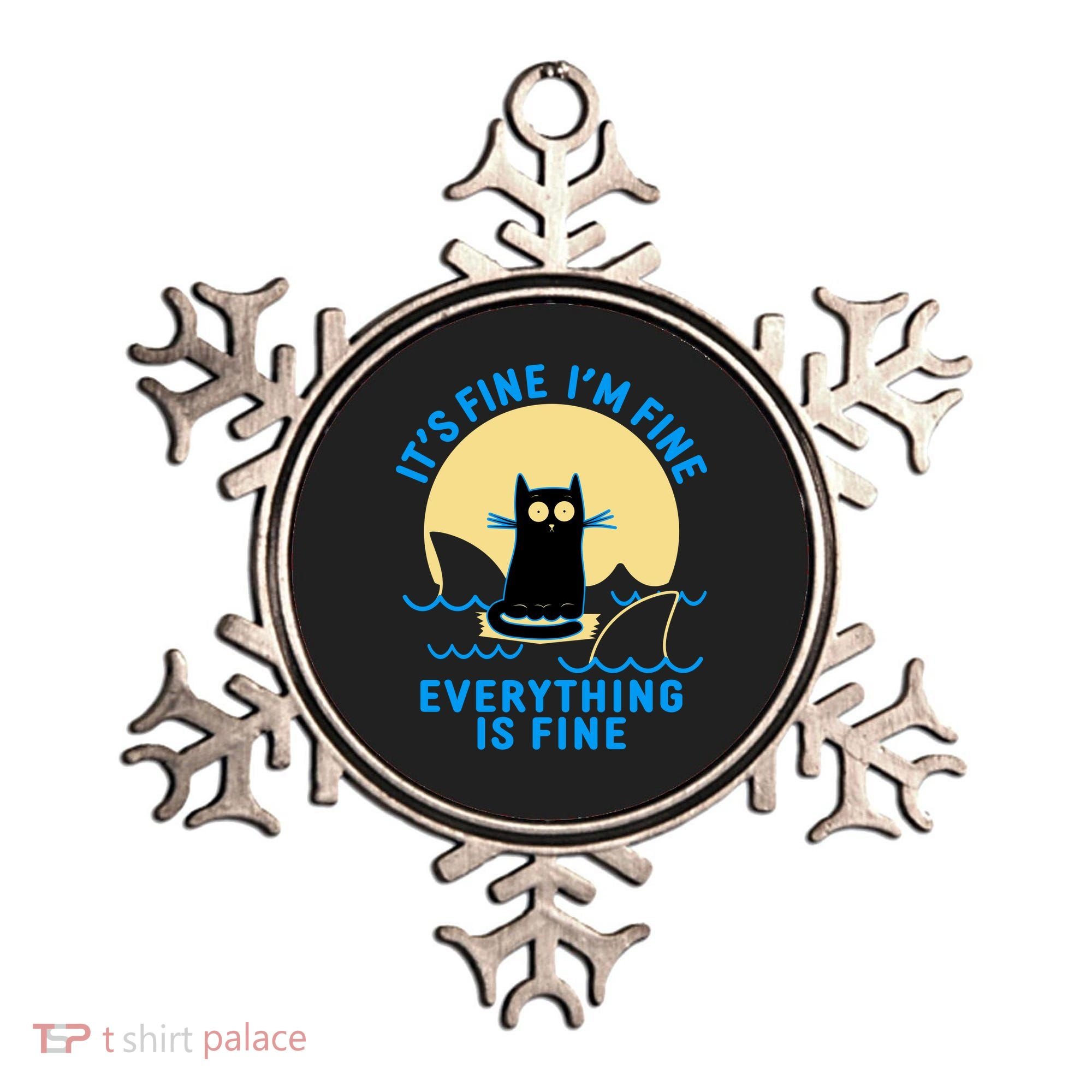 Funny It's Fine I'm Fine Everything Is Fine Shark Cat Ornament