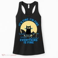 Funny It's Fine I'm Fine Everything Is Fine Shark Cat Women's Tank Top thumb 0