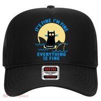 Funny It's Fine I'm Fine Everything Is Fine Shark Cat Hat thumb 0