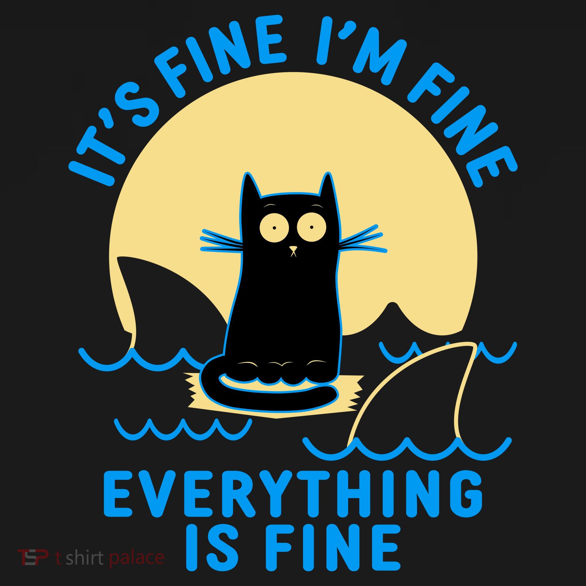 Funny It's Fine I'm Fine Everything Is Fine Shark Cat Tank Top