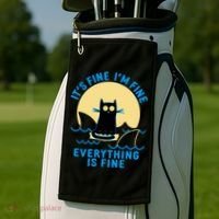 Funny It's Fine I'm Fine Everything Is Fine Shark Cat Golf Towel thumb 2