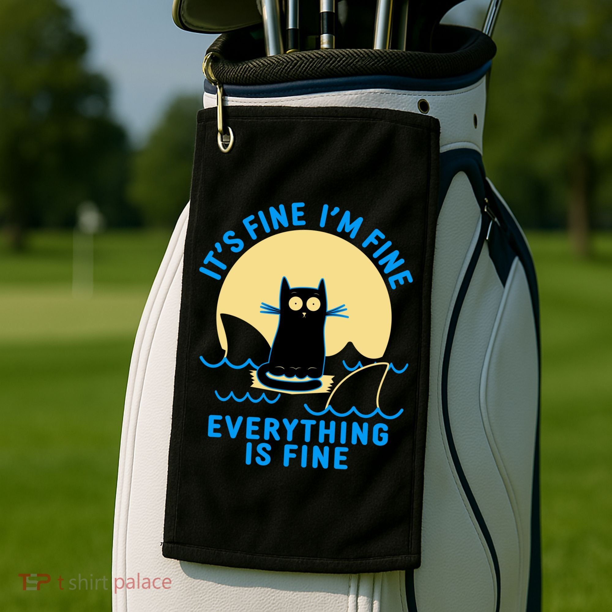 Funny It's Fine I'm Fine Everything Is Fine Shark Cat Golf Towel