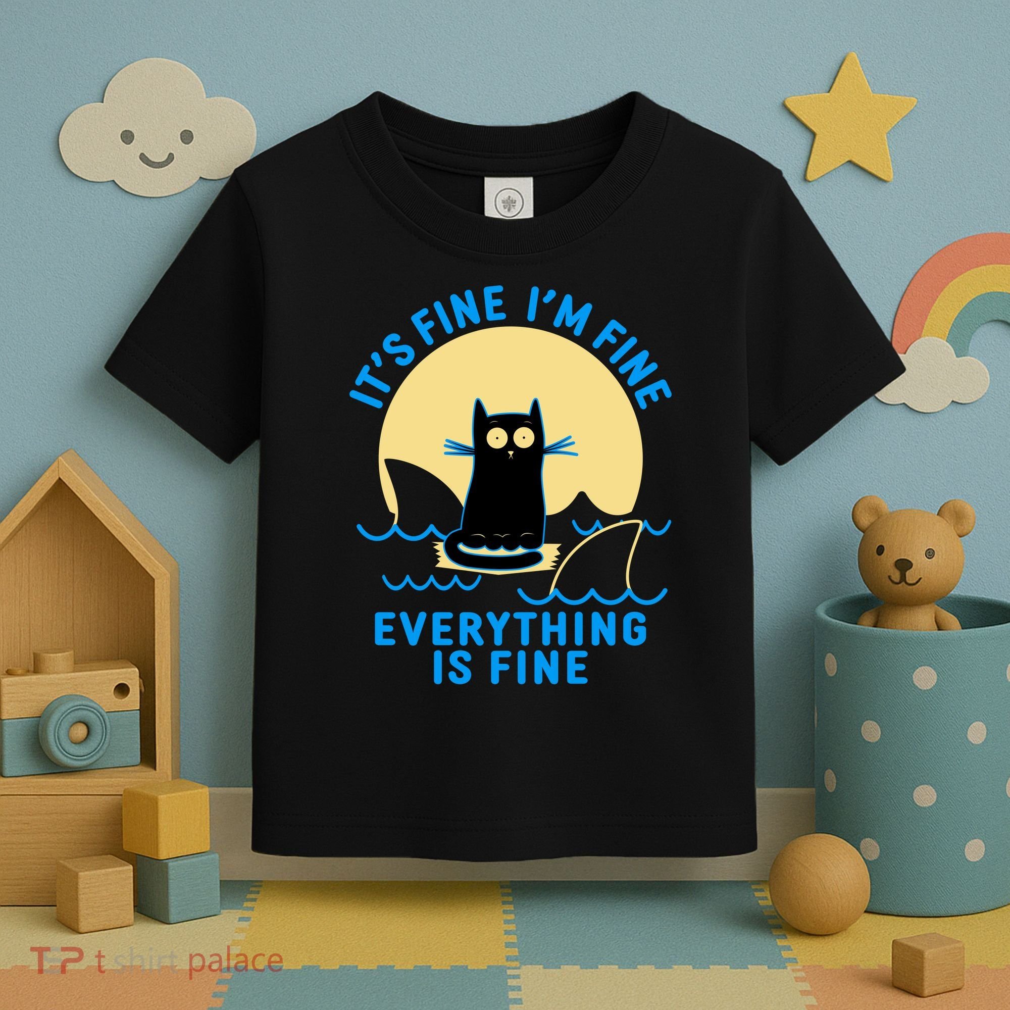 Funny It's Fine I'm Fine Everything Is Fine Shark Cat Toddler T-Shirt