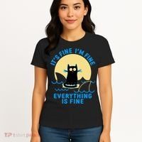 Funny It's Fine I'm Fine Everything Is Fine Shark Cat Women's T-Shirt thumb 4