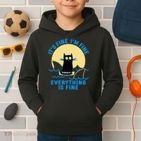 Funny It's Fine I'm Fine Everything Is Fine Shark Cat Kids Hoodie thumb 2