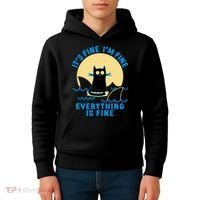 Funny It's Fine I'm Fine Everything Is Fine Shark Cat Kids Hoodie thumb 4
