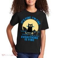 Funny It's Fine I'm Fine Everything Is Fine Shark Cat Kids T-Shirt thumb 2