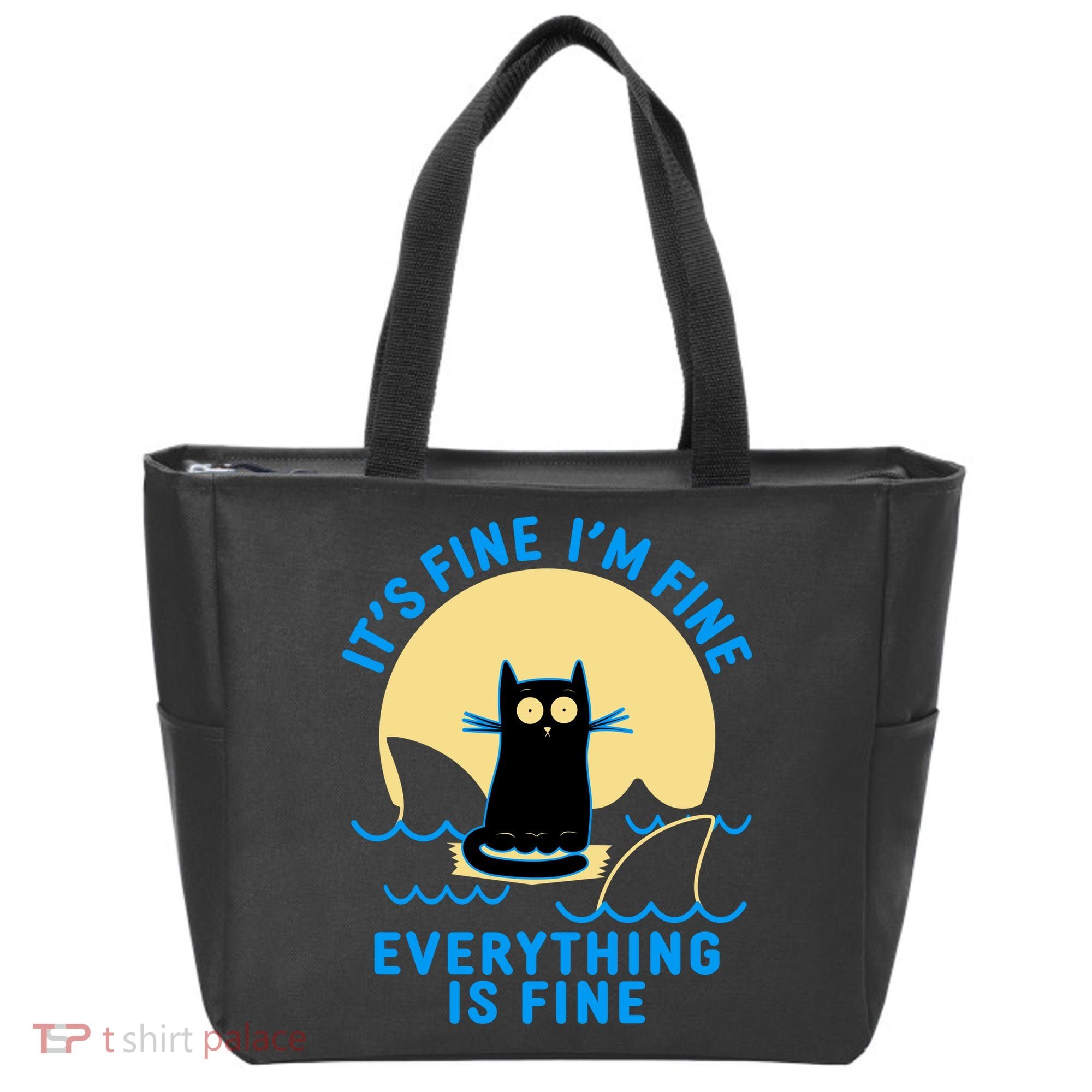 Funny It's Fine I'm Fine Everything Is Fine Shark Cat Tote Bag