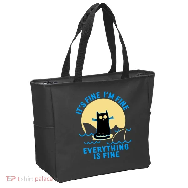 Funny It's Fine I'm Fine Everything Is Fine Shark Cat Tote Bag