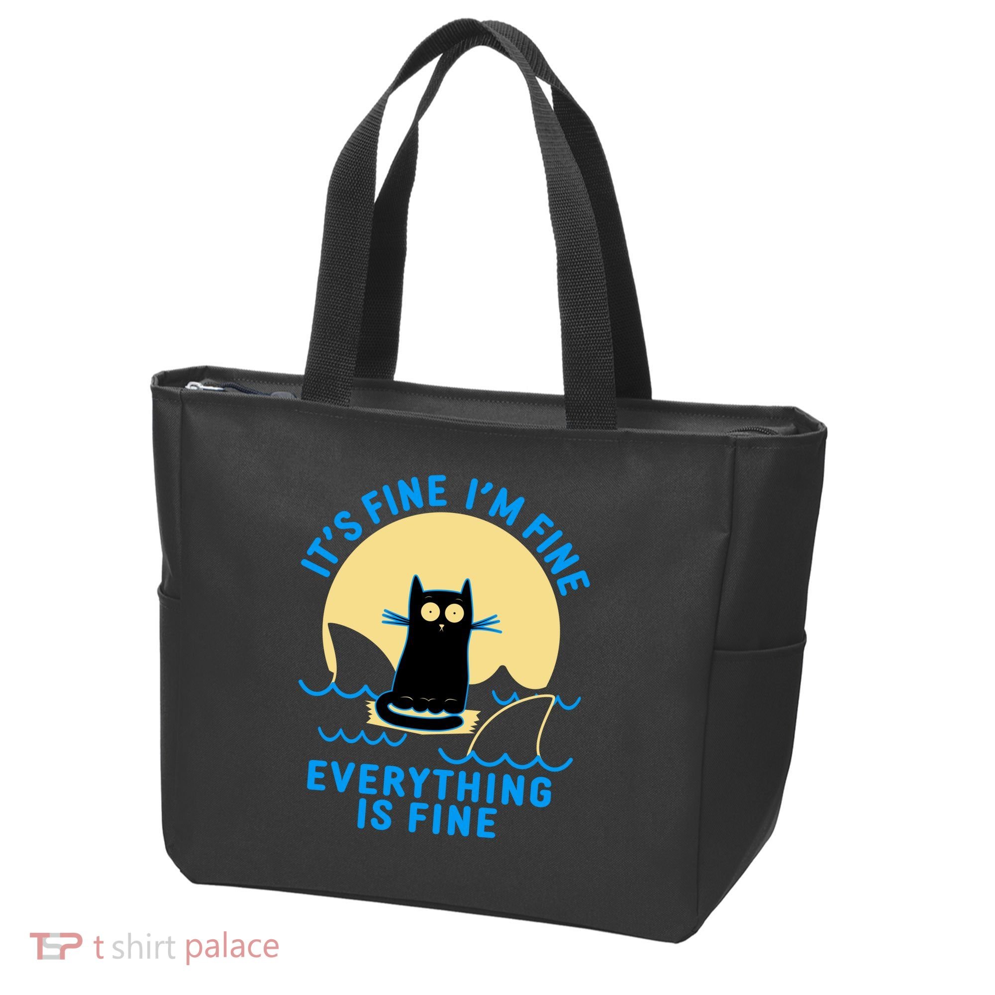 Funny It's Fine I'm Fine Everything Is Fine Shark Cat Tote Bag