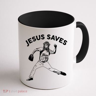 Funny Jesus Saves Baseball Coffee Mug back
