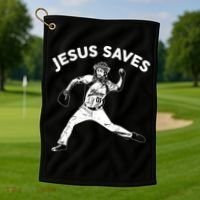 Funny Jesus Saves Baseball Golf Towel thumb 1