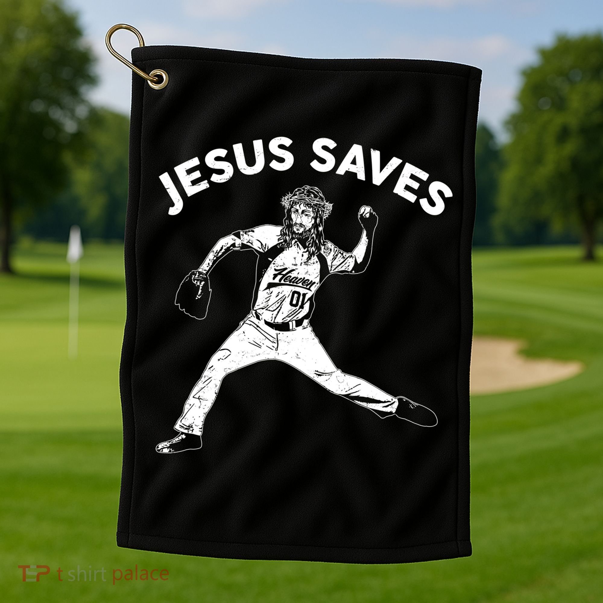 Funny Jesus Saves Baseball Golf Towel