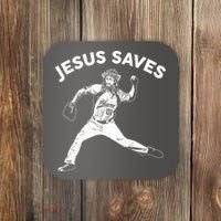 Funny Jesus Saves Baseball Coaster thumb 0