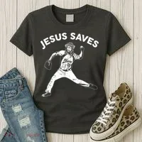 Funny Jesus Saves Baseball Women's T-Shirt thumb 3