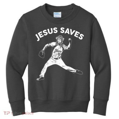 Funny Jesus Saves Baseball Kids Sweatshirt
