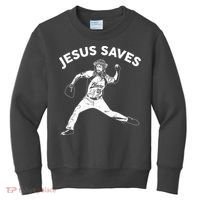 Funny Jesus Saves Baseball Kids Sweatshirt thumb 0