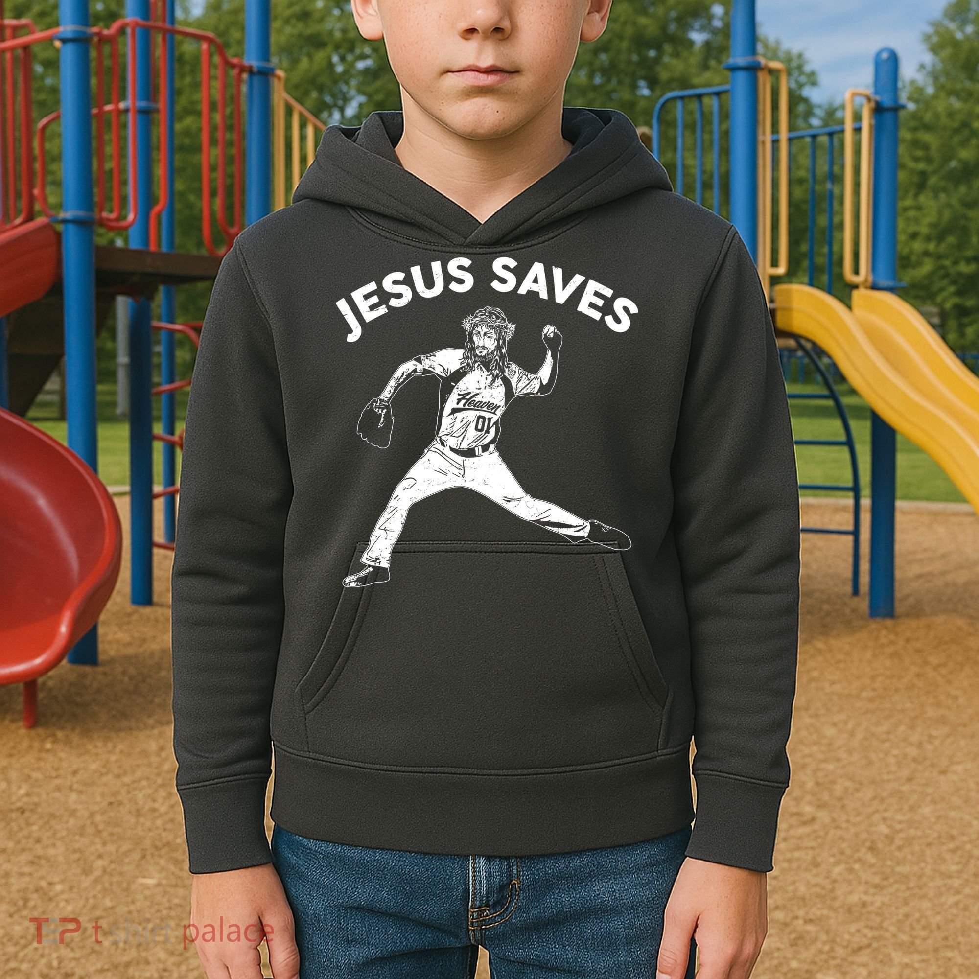 Funny Jesus Saves Baseball Kids Hoodie