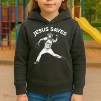Funny Jesus Saves Baseball Kids Hoodie thumb 3