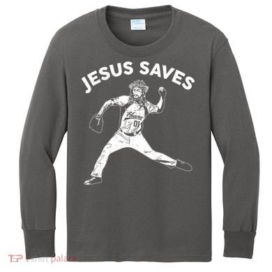 Funny Jesus Saves Baseball Kids Long Sleeve Shirt