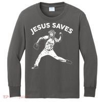 Funny Jesus Saves Baseball Kids Long Sleeve Shirt thumb 0