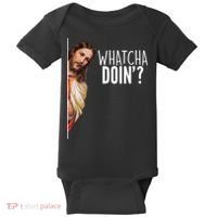 Funny Jesus Whatcha Doin' Baby Bodysuit thumb 0