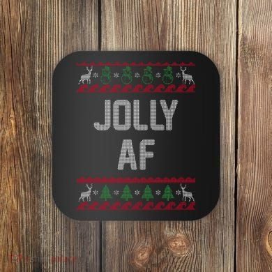 Funny Jolly AF Ugly Christmas Sweater Style Coaster