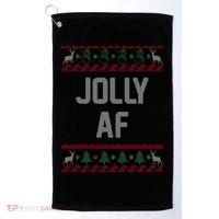 Funny Jolly AF Ugly Christmas Sweater Style Golf Towel thumb 0