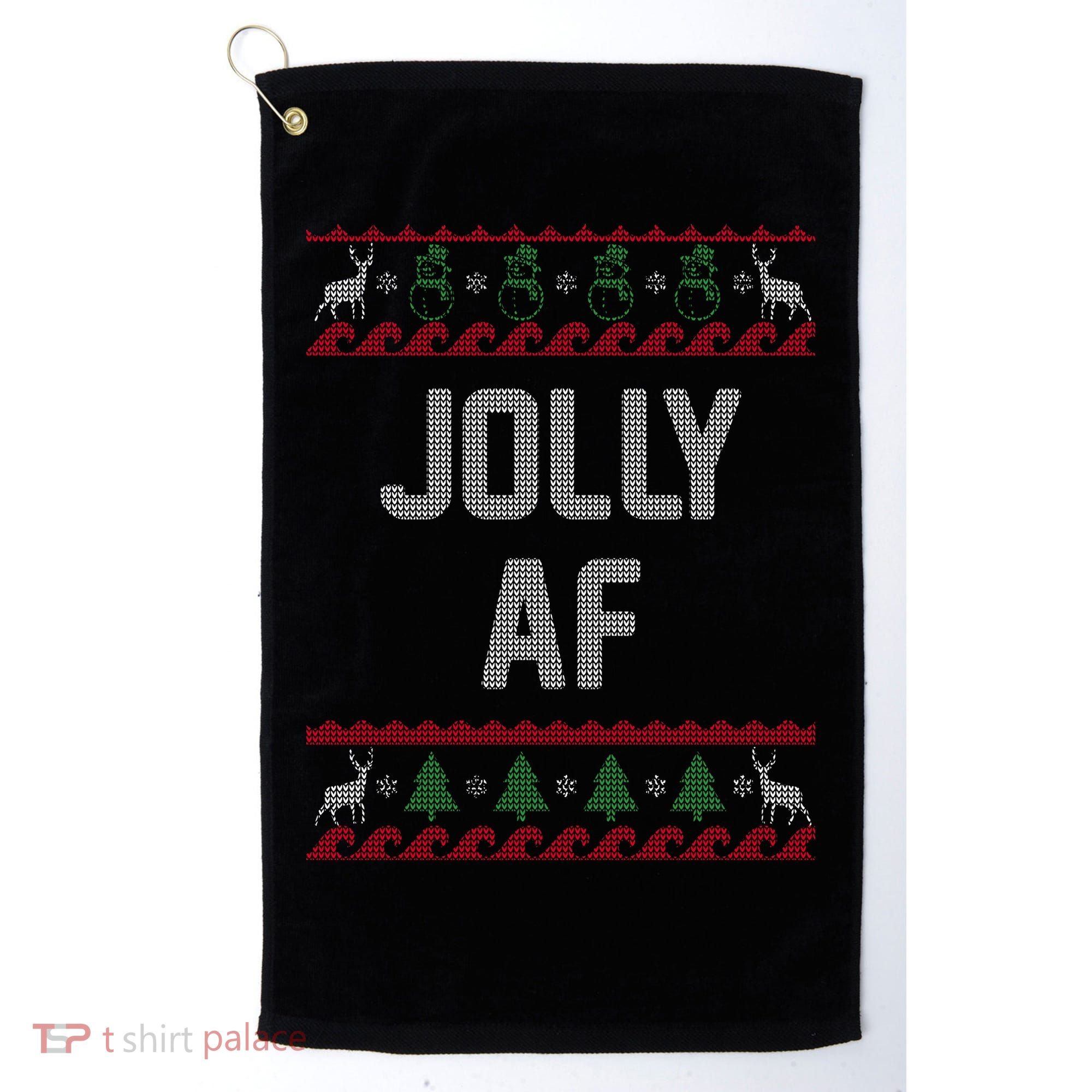 Funny Jolly AF Ugly Christmas Sweater Style Golf Towel