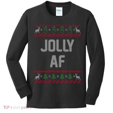 Funny Jolly AF Ugly Christmas Sweater Style Kids Long Sleeve Shirt