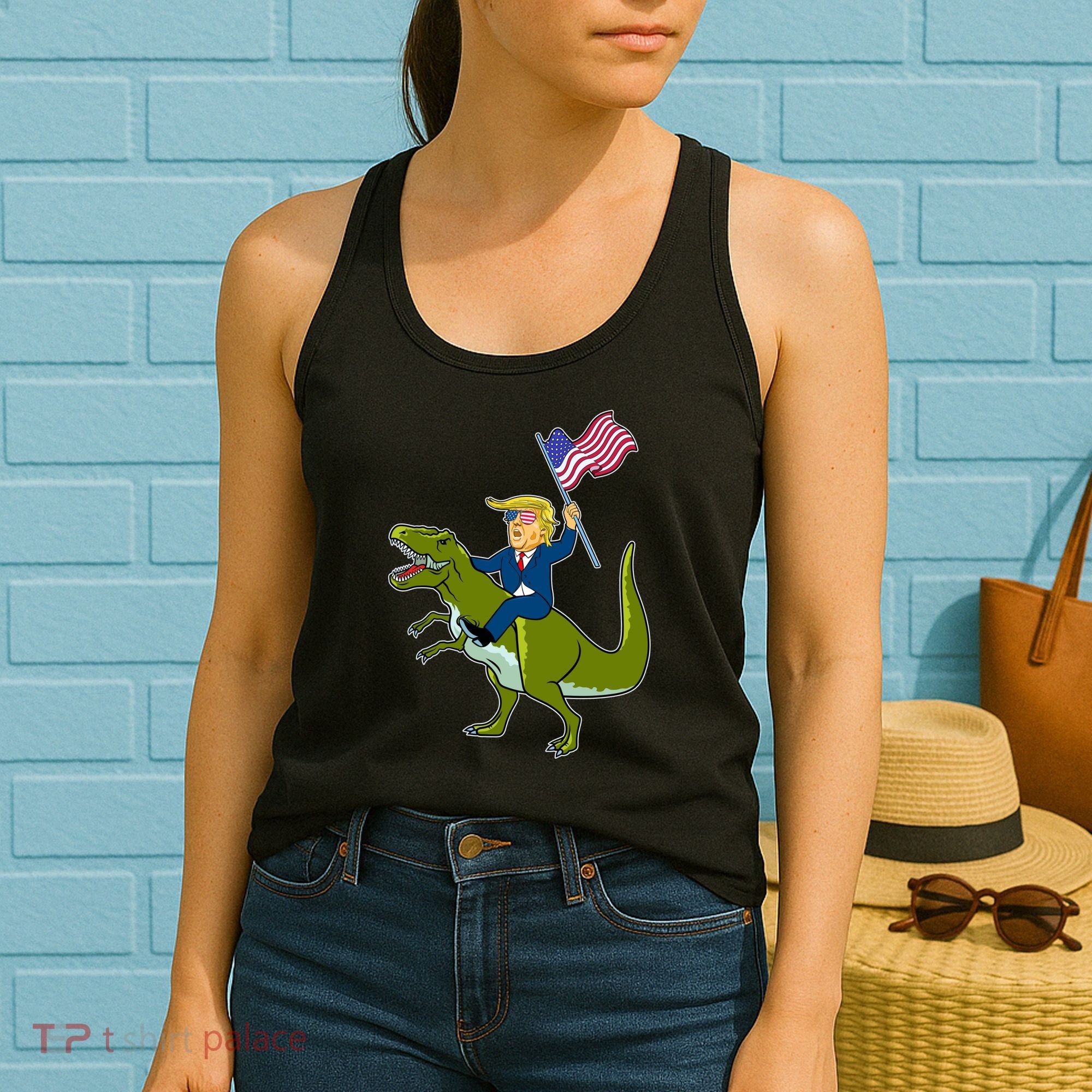 Funny July 4th Donald Trump T-Rex Women's Tank Top