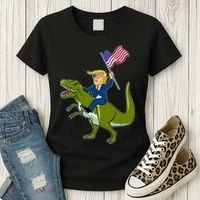 Funny July 4th Donald Trump T-Rex Women's T-Shirt thumb 3