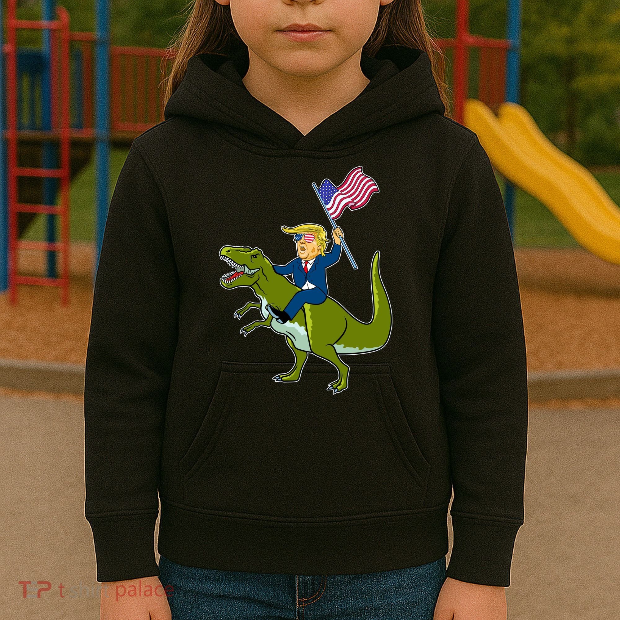 Funny July 4th Donald Trump T-Rex Kids Hoodie