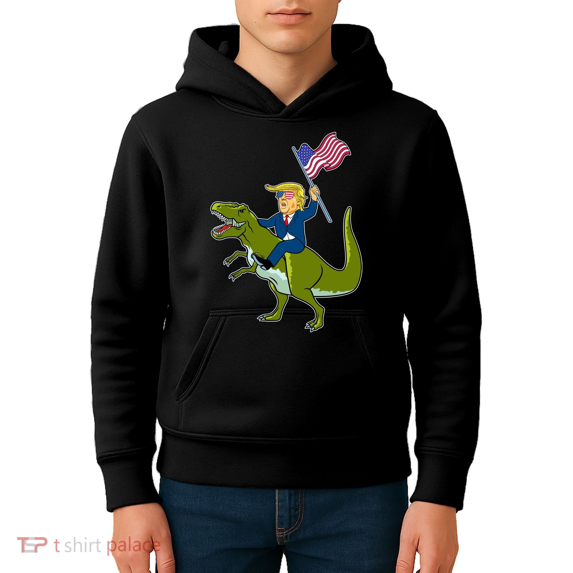 Funny July 4th Donald Trump T-Rex Kids Hoodie