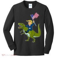 Funny July 4th Donald Trump T-Rex Kids Long Sleeve Shirt thumb 0