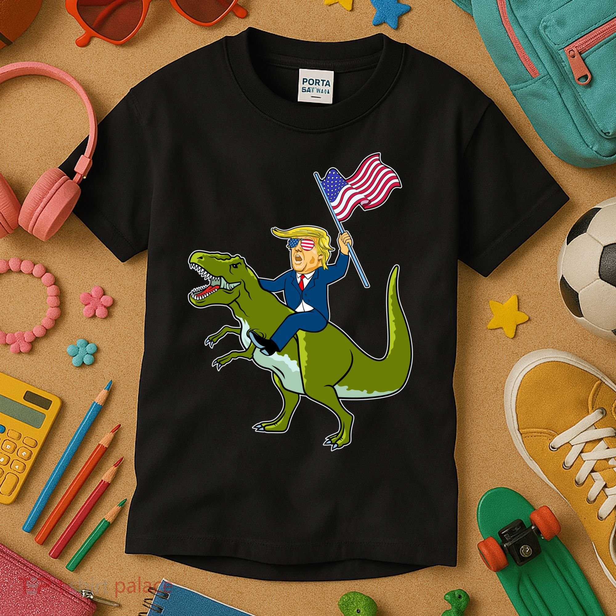 Funny July 4th Donald Trump T-Rex Kids T-Shirt