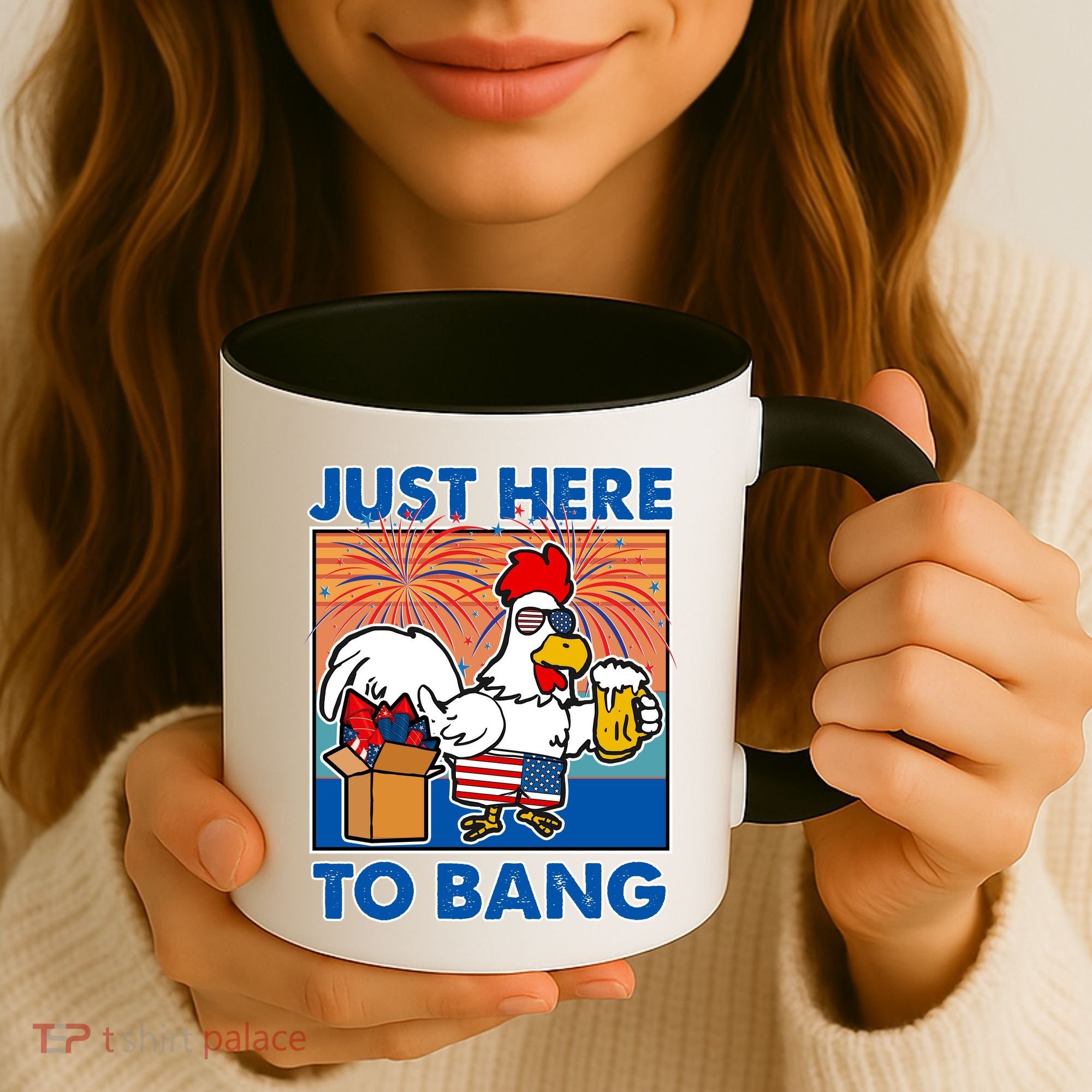 Funny Just Here To Bang Fireworks Beer Chicken Coffee Mug