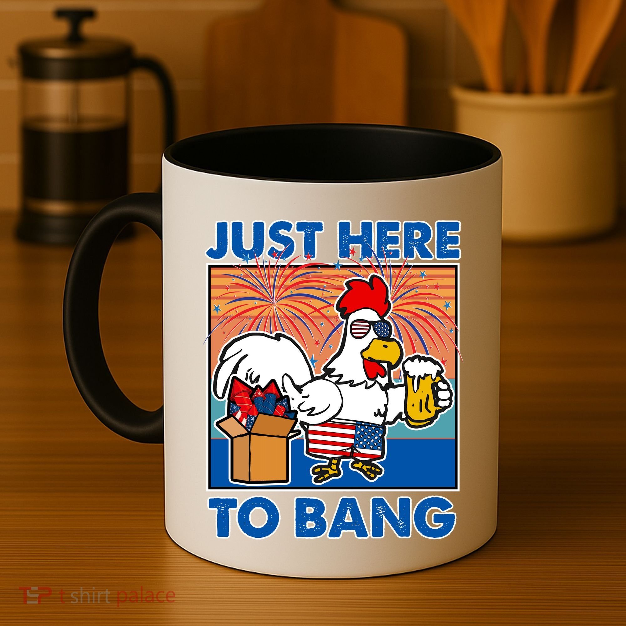 Funny Just Here To Bang Fireworks Beer Chicken Coffee Mug