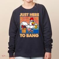 Funny Just Here To Bang Fireworks Beer Chicken Women's Sweatshirt thumb 0