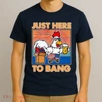 Funny Just Here To Bang Fireworks Beer Chicken T-Shirt thumb 3