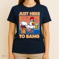 Funny Just Here To Bang Fireworks Beer Chicken T-Shirt thumb 4