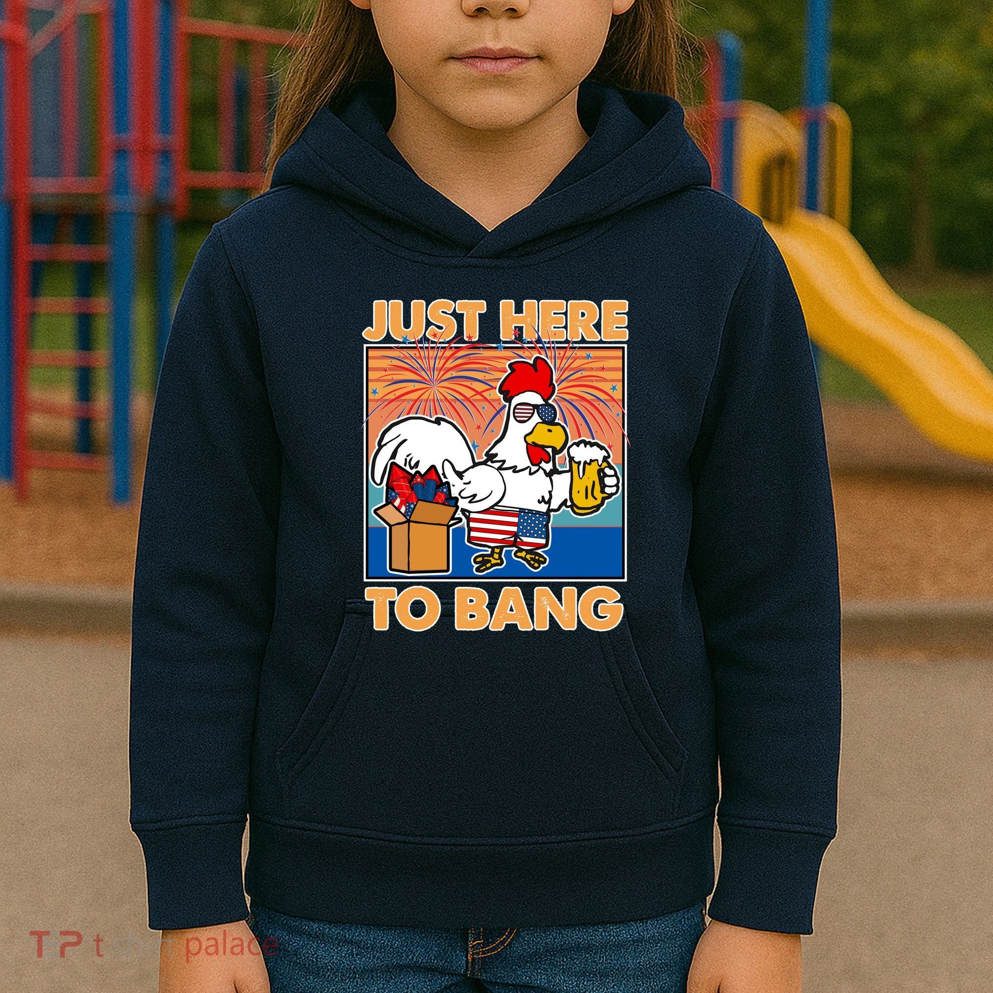 Funny Just Here To Bang Fireworks Beer Chicken Kids Hoodie