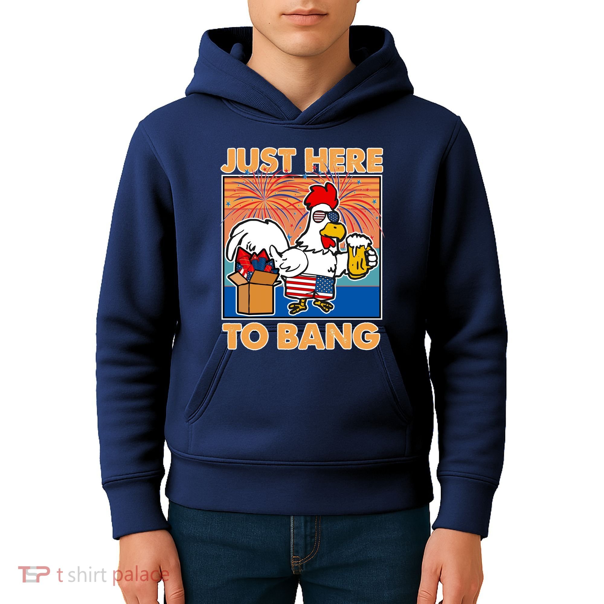 Funny Just Here To Bang Fireworks Beer Chicken Kids Hoodie