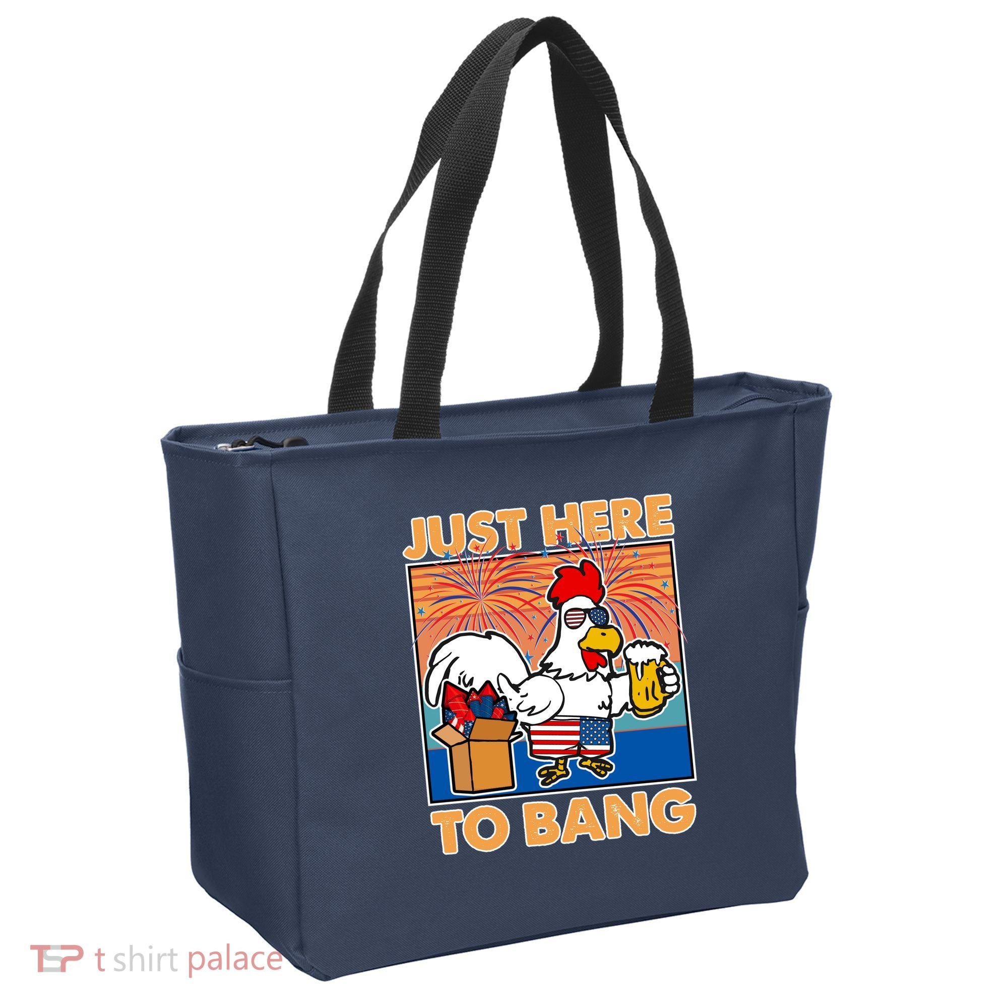 Funny Just Here To Bang Fireworks Beer Chicken Tote Bag