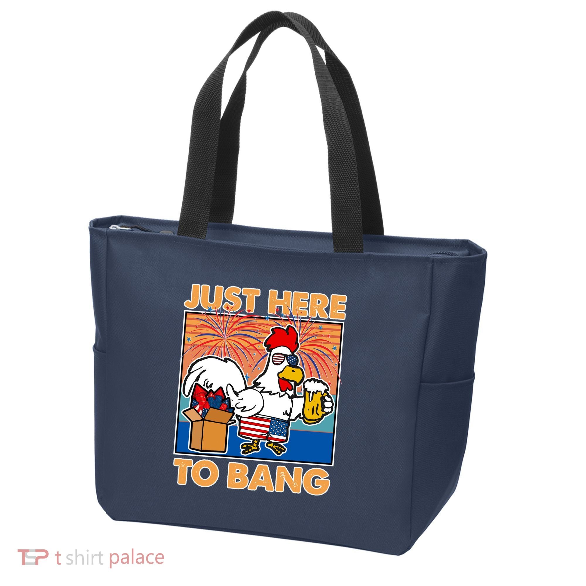 Funny Just Here To Bang Fireworks Beer Chicken Tote Bag